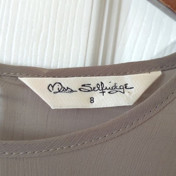 Miss Selfridge Dainty Sheer Chiffon Lace Trim Quarter Sleeve Blouse Taupe 8 - Picture 4 of 11